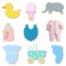 CookieCutter.com 9 Piece Baby Shower Cookie Cutter Set Carriage, Foot, Chunky Bottle, Elephant, Footie Pajamas, Bodysuit, Rubber Duck, Bib, Rattle, USA